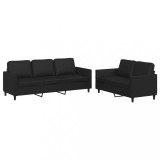 Set de canapele cu perne, 2 piese, negru, piele ecologica