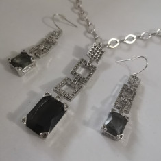 Set bijuterii -colier si cercei inox placat aur alb 18k si criatale swarovski