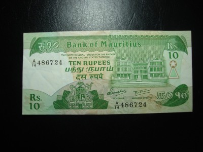 MAURITIUS 10 RUPII SUPERBA foto