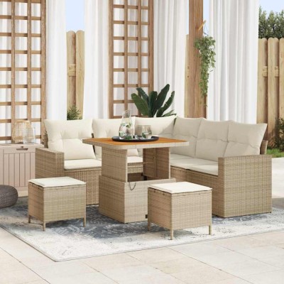 vidaXL Set de canapele pentru grădină 8 pcs Bej poliratan foto