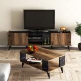 Set Comoda TV si Masuta de Cafea Living Set1330-2024 Walnut-Negru