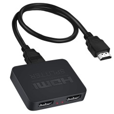 Splitter video HDMI 4K, Vaxiuja, 1x intrare 2x iesiri, 3840X2160P, 60HZ, Suportati HDCP/3D, alimentare microUSB 5V 1A, Negru