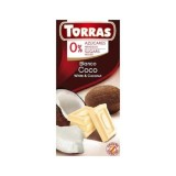 Ciocolata alba cu cocos, 75g, Torras