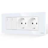 Cumpara ieftin Intrerupator Dublu + 2 Prize cu Rama din Sticla LUXION, Standard Italian, 6M SmartElectro IntelligentHouse