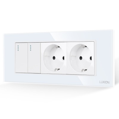 Intrerupator Dublu + 2 Prize cu Rama din Sticla LUXION, Standard Italian, 6M SmartElectro IntelligentHouse foto