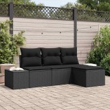 VidaXL Set canapea grădină , 4 piese, cu perne, rattan și poliester negru.