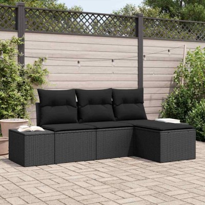 vidaXL Set de canapele pentru grădină 4 pcs Negru Rattan poli 3347013 foto