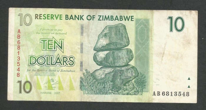 ZIMBABWE 10 DOLARI DOLLARS 2007 [21] P- 67 , VF
