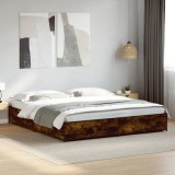 VidaXL Cadru de pat, stejar fumuriu 200x200 cm lemn prelucrat și metal