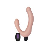 Dildo dublu LOVETOY Joy Strapless, strap-on fără ham, vibrator bullet inclus, cu telecomandă, 10 funcții de vibrație, culoarea pielii