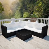 VidaXL Set mobilier de grădină cu perne, 4 piese, negru, poliratan