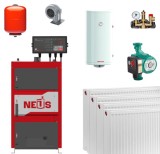 Pachet Centrala Termica Cazan Combustibil Solid Neus Compact 24kW, 150mp, Otel T22, Boiler 80L Sunsystem, Incalzire ACM