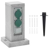 Cumpara ieftin Priza de exterior cu tarus si 4 cai, gri piatra, 16x16x29,5 cm