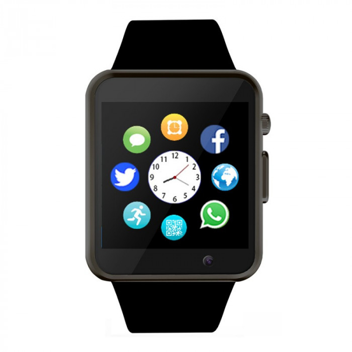 Ceas Smartwatch Techstar&reg; A1, Camera Foto, Ecran 1.54inch, Bluetooth, Compatibil SIM si MicroSD, Apelare, Negru