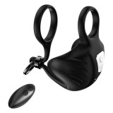 Inel dublu pentru penis ARMONY Manta Scrotum Vibrator, cu vibrator pentru testicule și telecomandă, 9 funcții de vibrație, negru