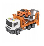 Vehicul de tractare 26 cm cu masina, sunete si lumini, portocaliu