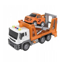 Vehicul de tractare 26 cm cu masina, sunete si lumini, portocaliu