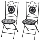 Gossi scaune bistro pliante, 2 buc., negru si alb, ceramica