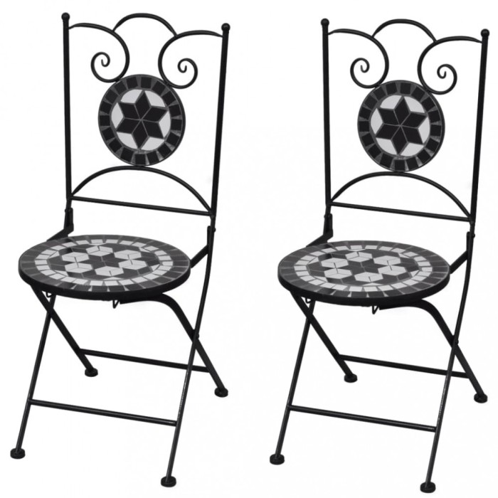 Gossi scaune bistro pliante, 2 buc., negru si alb, ceramica