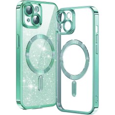 Husa premium iPhone 13 Techsuit Luxury Glitter MagSafe, verde deschis foto