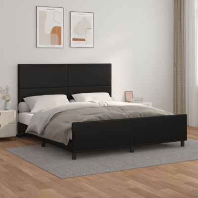 vidaXL Cadru de pat cu tăblie, negru, 160x200 cm, piele ecologică 3125457 foto