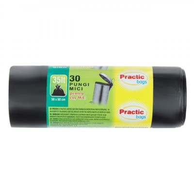 Saci Gunoi Practic Bags, 30 Pungi, Capacitate 35L, 50x60 cm, Negru foto