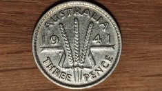 Australia -moneda colectie argint 925- threepence/ 3 pence 1941- stare f buna