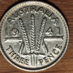 Australia - moneda de colectie argint threepence - 3 pence 1941- stare f buna