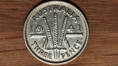 Australia -moneda colectie argint 925- threepence/ 3 pence 1941- stare f buna foto