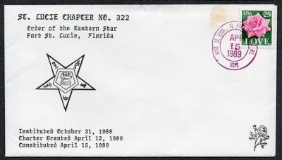 United States 1989 Masonic Cover - Eastern Star Port Lucie FL K.273 foto
