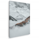 Tablou peisaj munte in ceata, iarna, gri 1390 Tablou canvas pe panza CU RAMA 30x40 cm