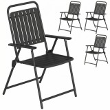Outsunny Set de 4 scaune de grădină pliabile pentru exterior cu cotiere, spătar și șezut cadru metalic 55x63x93 cm negru | Aosom Romania