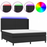 Cumpara ieftin Pat cu arcuri, cu saltea si LED, negru, 160x200 cm, piele eco