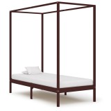 Cumpara ieftin Cadru pat cu baldachin maro inchis 100x200 cm lemn masiv pin