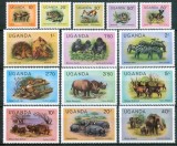 Uganda, fauna, 1979, zebre, rinocer, leu, elefanti, MNH