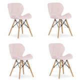 Set 4 scaune stil scandinav, Artool, Lago, catifea, lemn, roz, 48x43x74 cm GartenVIP DiyLine