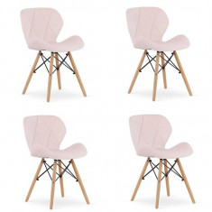 Set 4 scaune stil scandinav, Artool, Lago, catifea, lemn, roz, 48x43x74 cm GartenVIP DiyLine foto