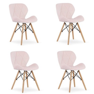 Set 4 scaune stil scandinav, Artool, Lago, catifea, lemn, roz, 48x43x74 cm GartenVIP DiyLine foto