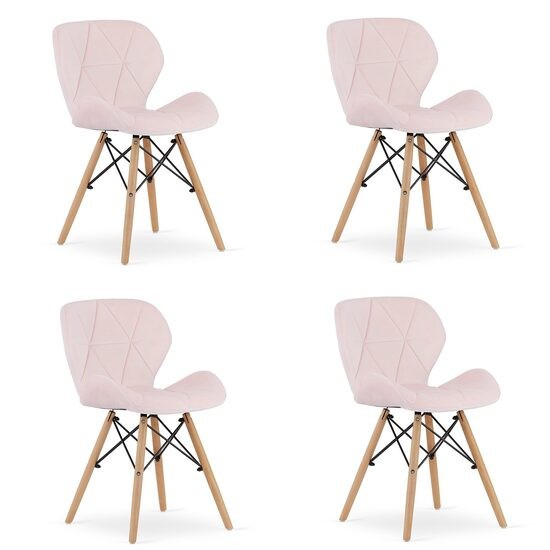 Set 4 scaune stil scandinav, Artool, Lago, catifea, lemn, roz, 48x43x74 cm GartenVIP DiyLine