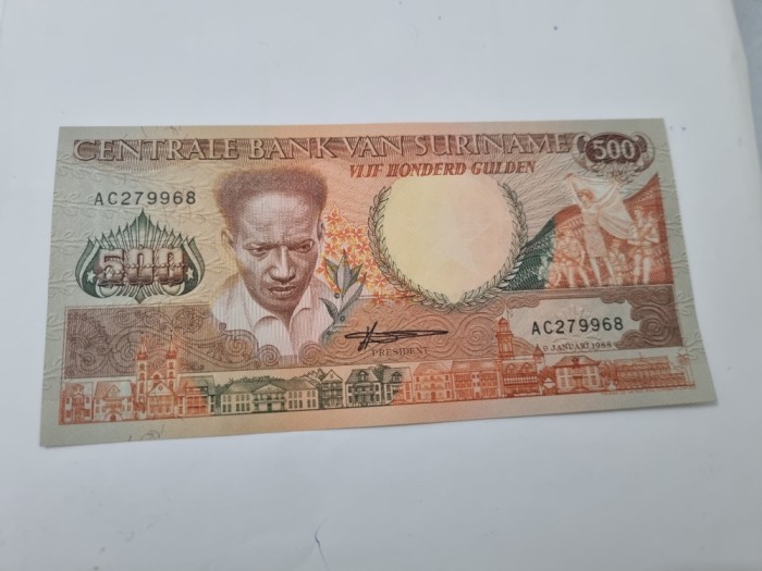 bancnota suriname 500 g 1988