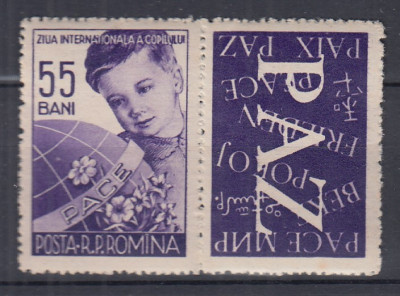 ROMANIA 1956 LP 406 a ZIUA INTERNATIONALA A COPILULUI SERIE CU VINIETA MNH foto