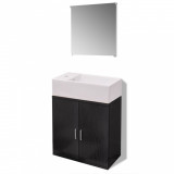 Set mobilier baie format din 3 piese cu chiuvetă inclusă, Negru, vidaXL