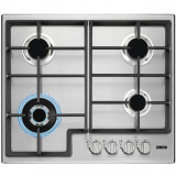 Plita incorporabila Zanussi ZGH66424XS, Gaz, 4 zone de gatit, Aprindere electrica integrata, Gratare de fonta, Wok, 60 cm, Inox