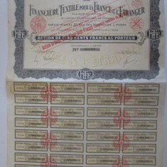 Actiuni Franta 500 Francs/Franci la o fabrica de textile din 1934