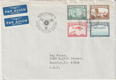 Danemarca 1981, Posta Aeriana , Plic FDC Circulat foto