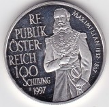 AUSTRIA 100 Schilling Silingi 1997 Emperor Maximilian