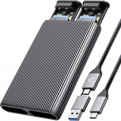 Carcasă SSD duală M.2 NVMe ORICO, adaptor USB C la M2 pentru M Key PCIe 2230/224 foto