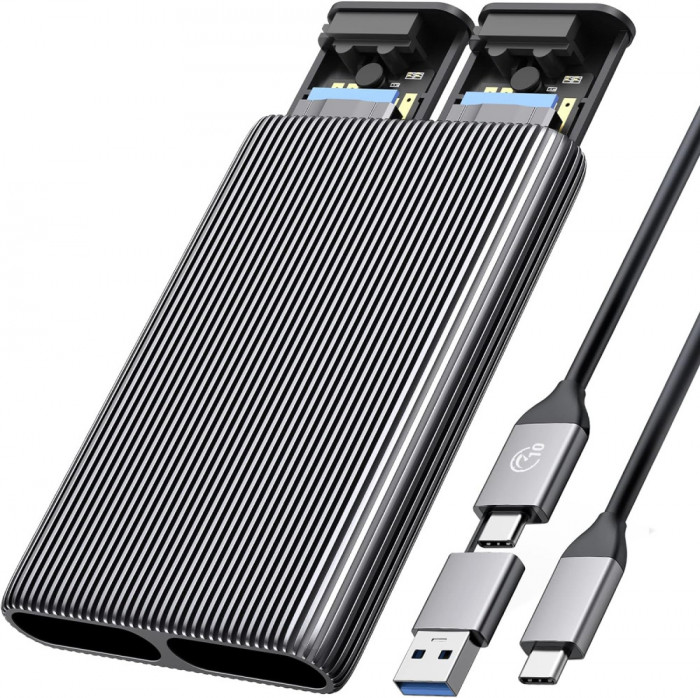 Carcasă SSD duală M.2 NVMe ORICO, adaptor USB C la M2 pentru M Key PCIe 2230/224