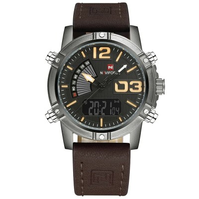 Ceas de mana barbatesc Naviforce Piele Digital Analog Quartz Cronometru Alarma foto