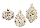 Set 6 globuri brad Craciun sticla aurie alba Extravagance 7x7x11h; 8x8x9,2h; 6,5x6,5x13,5h